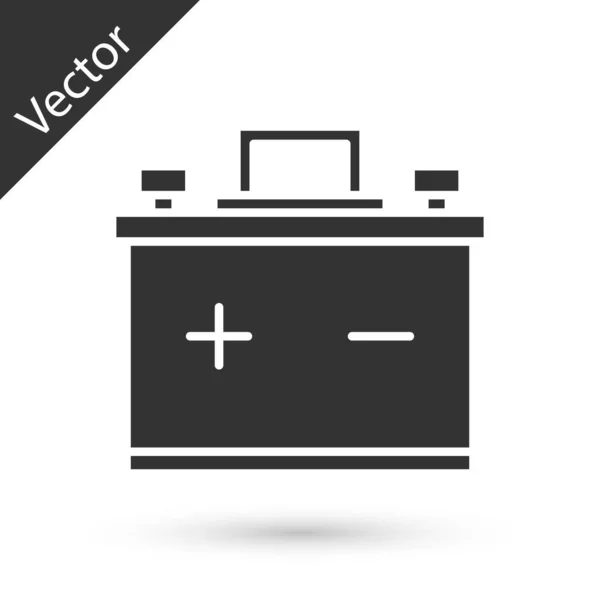 Icono de batería de coche gris aislado sobre fondo blanco. Acumulador de energía de la batería y la batería acumulador de electricidad. Ilustración vectorial — Vector de stock