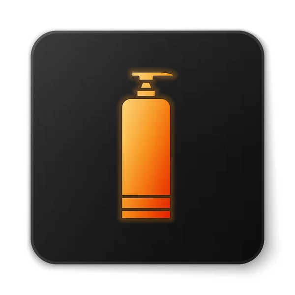 Orange leuchtende Neon Creme oder Lotion kosmetische Tube Symbol isoliert auf weißem Hintergrund. Körperpflegeprodukte für Männer. Schwarzer quadratischer Knopf. Vektorillustration — Stockvektor