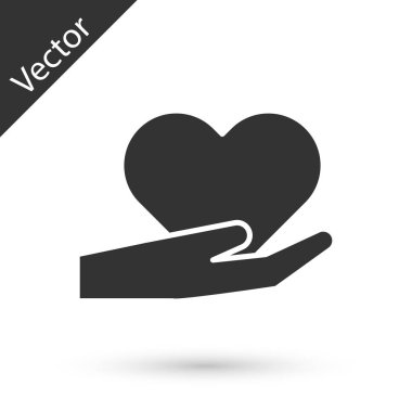 Gri Kalp beyaz arka planda izole edildi. El çabukluğu aşk sembolü. Sevgililer Günü sembolü. Vektör İllüstrasyonu