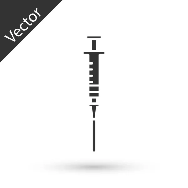 Icono de jeringa gris aislado sobre fondo blanco. Jeringa para vacuna, vacunación, inyección, vacuna contra la gripe. Equipo médico. Ilustración vectorial — Vector de stock