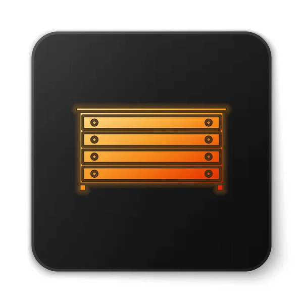 Orange glödande neon Bröst lådor ikon isolerad på vit bakgrund. Svart fyrkant. Vektor Illustration — Stock vektor