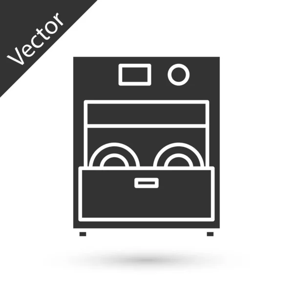 Grey Kitchen dishwasher machine icon isolated on white background. Vector Illustration — Stock Vector