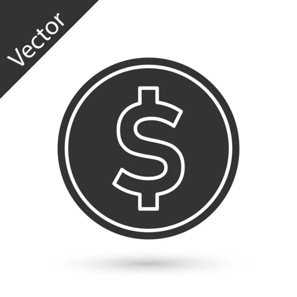 Moneda gris dinero con símbolo de dólar icono aislado sobre fondo blanco. Signo de moneda bancaria. Símbolo efectivo. Ilustración vectorial — Vector de stock