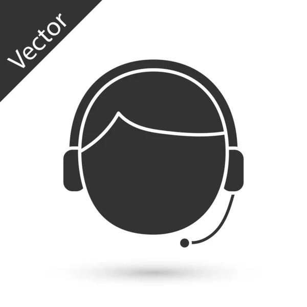 Grey Man met een headset icoon geïsoleerd op witte achtergrond. Ondersteuning operator in contact. Concept voor call center, klantenservice. Vector Illustratie — Stockvector