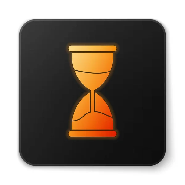 Orange glödande neon Gammalt timglas med flytande sand ikon isolerad på vit bakgrund. Sand klocka tecken. Affärs- och tidshanteringskoncept. Svart fyrkant. Vektor Illustration — Stock vektor