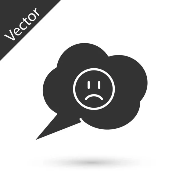 Burbuja de habla gris con triste sonrisa icono aislado sobre fondo blanco. Cara de emoticono. Ilustración vectorial — Vector de stock