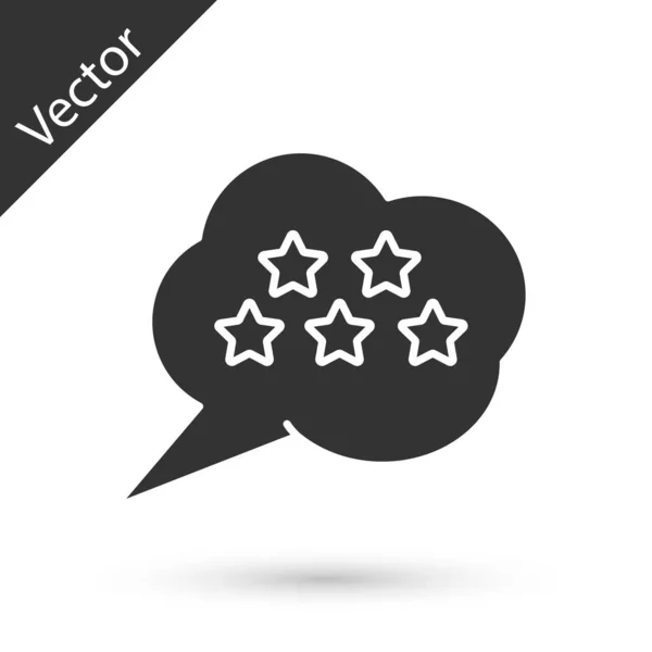 Grey Pět hvězd hodnocení produktů zákazníků ikona izolované na bílém pozadí. Oblíbené, nejlepší hodnocení, symbol ocenění. Vektorová ilustrace — Stockový vektor