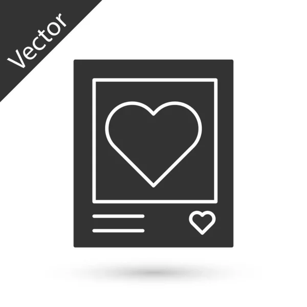 Gris Marcos de fotos en blanco y corazones icono aislado sobre fondo blanco. Símbolo de San Valentín. Ilustración vectorial — Vector de stock