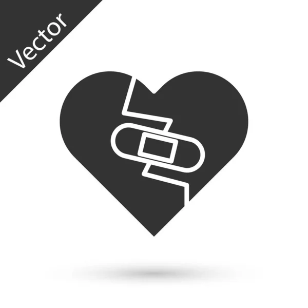 Grey Healed broken heart or divorce icon isolated on white background. Shattered and patched heart. Love symbol. Valentines day. Vector Illustration — Stock Vector