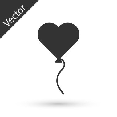 Beyaz arka planda izole edilmiş kurdele ikonu olan kalp şeklinde gri balonlar. Sevgililer Günü sembolü. Vektör İllüstrasyonu