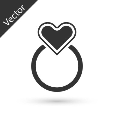 Gri alyans simgesi beyaz arkaplanda izole edilmiş. Gelin ve damat mücevher tabelası. Evlilik sembolü. Elmas yüzük. Vektör İllüstrasyonu