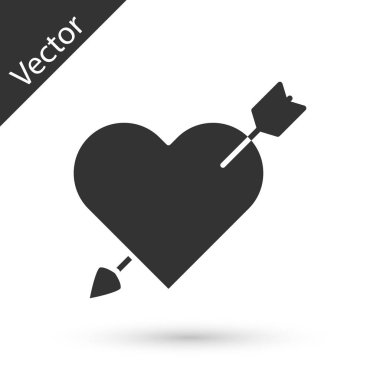 Gri Amour sembolü, beyaz arka planda izole edilmiş kalp ve ok simgesi. Aşk işareti. Sevgililer Günü sembolü. Vektör İllüstrasyonu