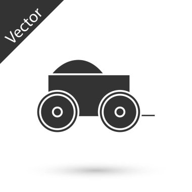 Beyaz arka planda saman ikonu olan dört tekerlekli gri ahşap araba. Vektör İllüstrasyonu