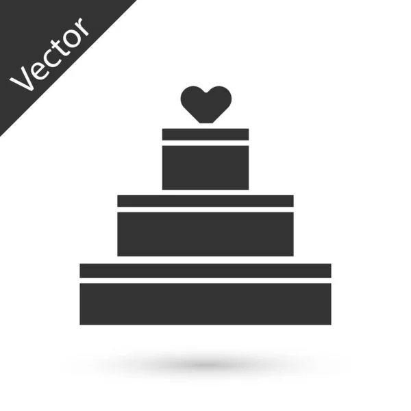 Graue Hochzeitstorte mit Herz-Symbol auf weißem Hintergrund. Valentinstag-Symbol. Vektorillustration — Stockvektor