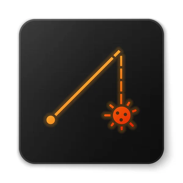 Orange glowing neon Medieval chained mace ball icon isolated on white background. Medieval weapon. Black square button. Vector Illustration — Stock Vector