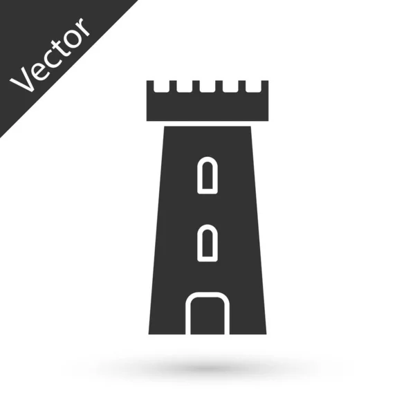 Szürke kastély torony ikon elszigetelt fehér háttérrel. Erődjel. Vektorillusztráció — Stock Vector