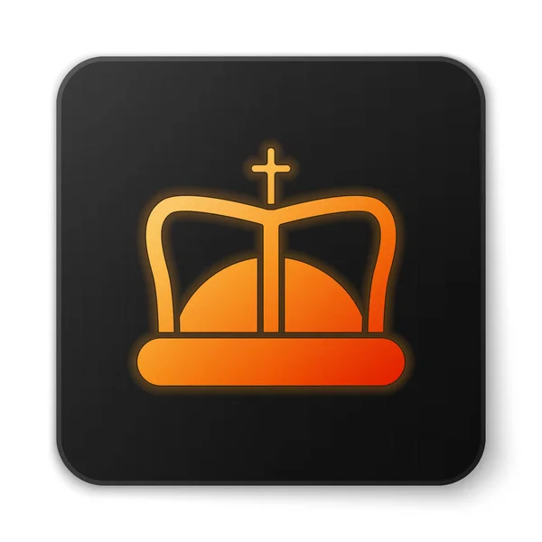 Orange néon brillant Roi couronne icône isolée sur fond blanc. Bouton carré noir. Illustration vectorielle — Image vectorielle
