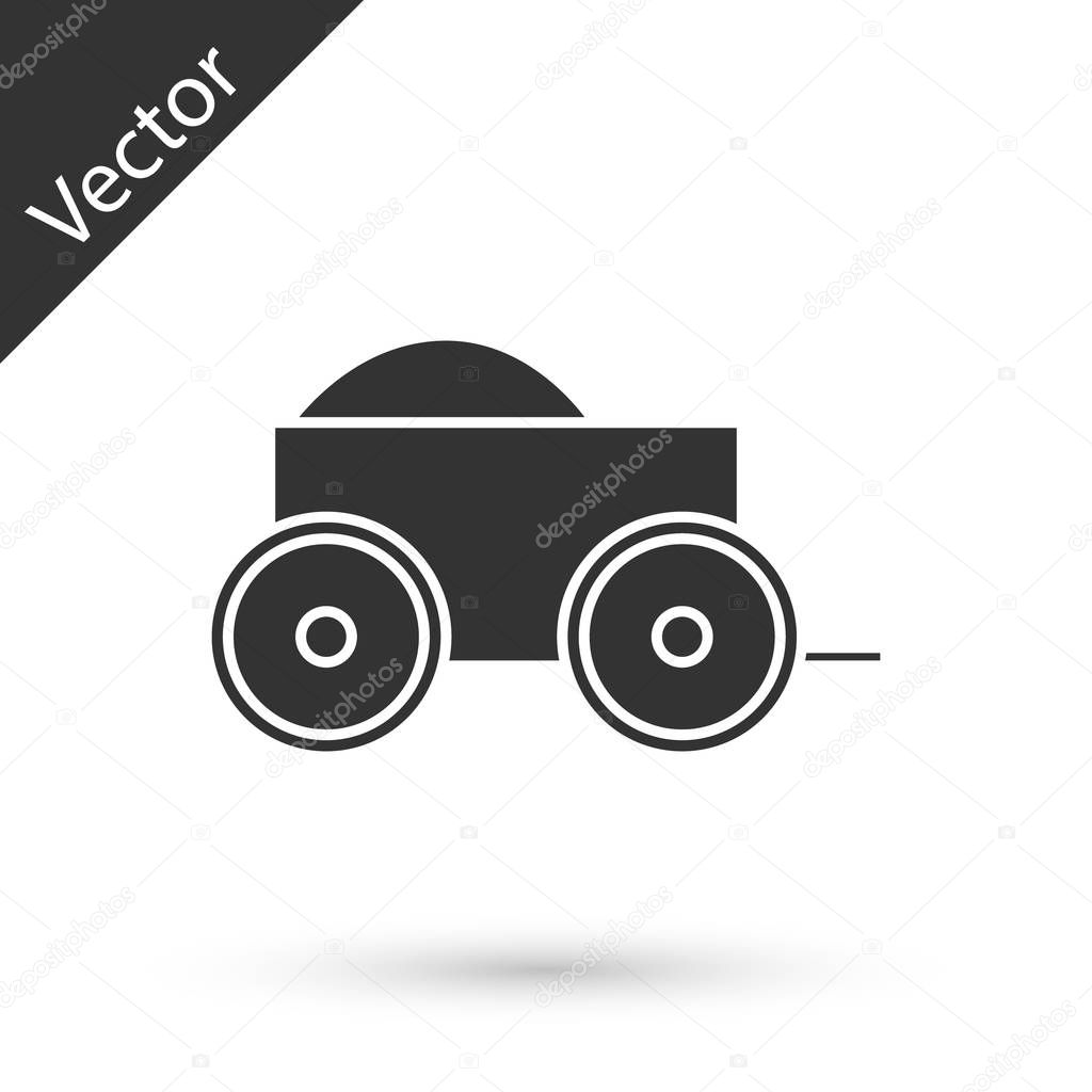 Grey Wooden four-wheel cart with hay icon isolated on white background. Vector Illustration