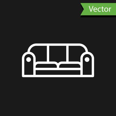 Beyaz çizgi kanepe simgesi siyah arkaplanda izole edildi. Vektör İllüstrasyonu