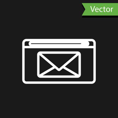 Siyah arkaplanda beyaz çizgi posta ve e-posta simgesi izole edildi. Zarf sembolü e-postası. E- posta kodu. Vektör İllüstrasyonu