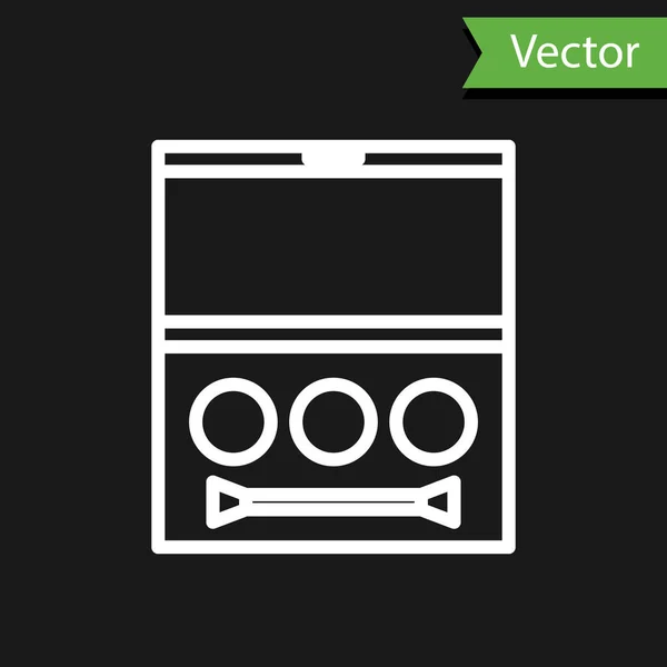 Weiße Linie Lidschattenpalette mit Pinselsymbol isoliert auf schwarzem Hintergrund. Vektorillustration — Stockvektor