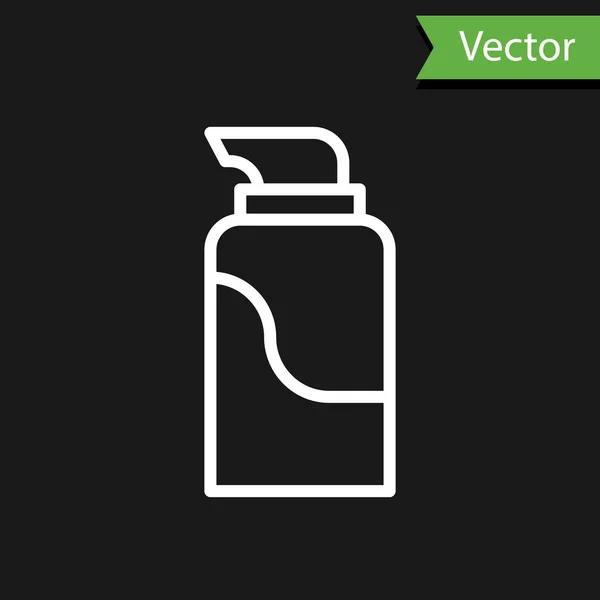 Witte lijn Cream of lotion cosmetische buis pictogram geïsoleerd op zwarte achtergrond. Lichaamsverzorging producten voor mannen. Vector Illustratie — Stockvector