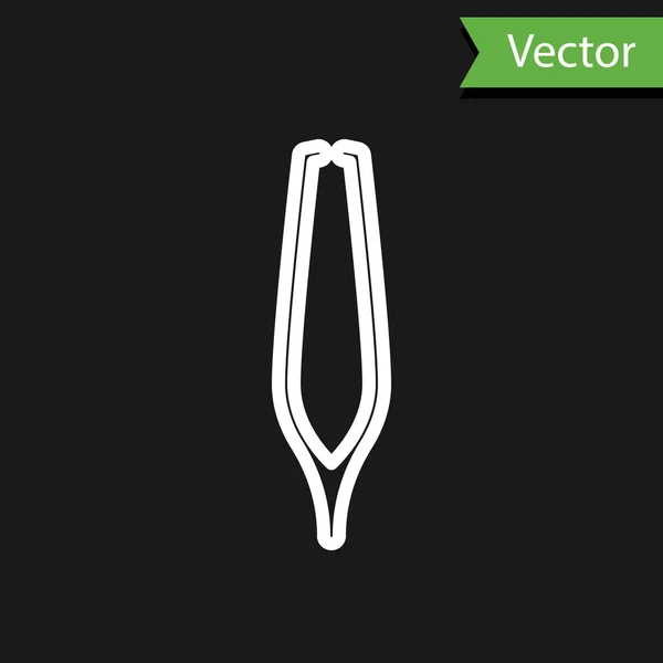White line Eyebrow tweezers icon isolated on black background. Cosmetic tweezers for ingrown hair. Vector Illustration — Stock Vector