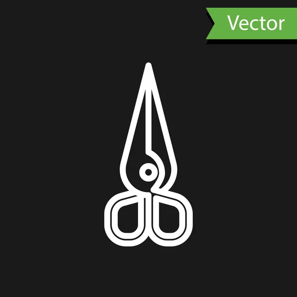 Weiße Linie Schere Symbol isoliert auf schwarzem Hintergrund. Schneidwerkzeugschild. Vektorillustration — Stockvektor
