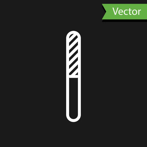 Weiße Linie Nagelfeile Symbol isoliert auf schwarzem Hintergrund. Maniküre-Werkzeug. Vektorillustration — Stockvektor