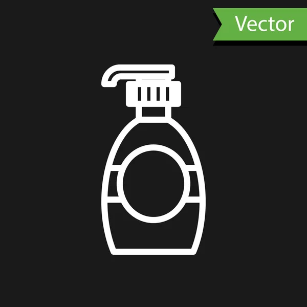 White Line Flasche flüssige antibakterielle Seife mit Spender-Symbol isoliert auf schwarzem Hintergrund. Desinfektion, Hygiene, Hautpflegekonzept. Vektorillustration — Stockvektor