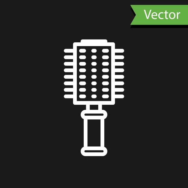 Línea blanca Icono de cepillo aislado sobre fondo negro. Señal de peine. Símbolo de barbero. Ilustración vectorial — Vector de stock