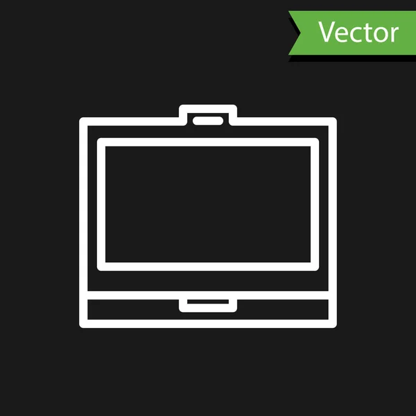 Pó de maquiagem de linha branca com ícone de espelho isolado no fundo preto. Ilustração vetorial — Vetor de Stock