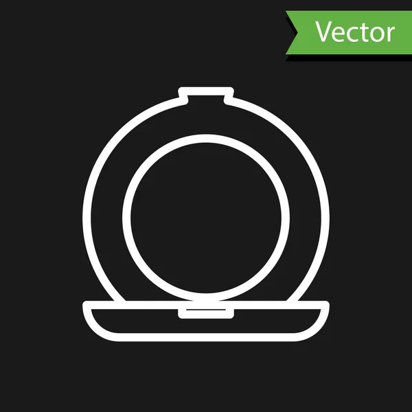 White Line Make-up Puder mit Spiegelsymbol isoliert auf schwarzem Hintergrund. Vektorillustration — Stockvektor