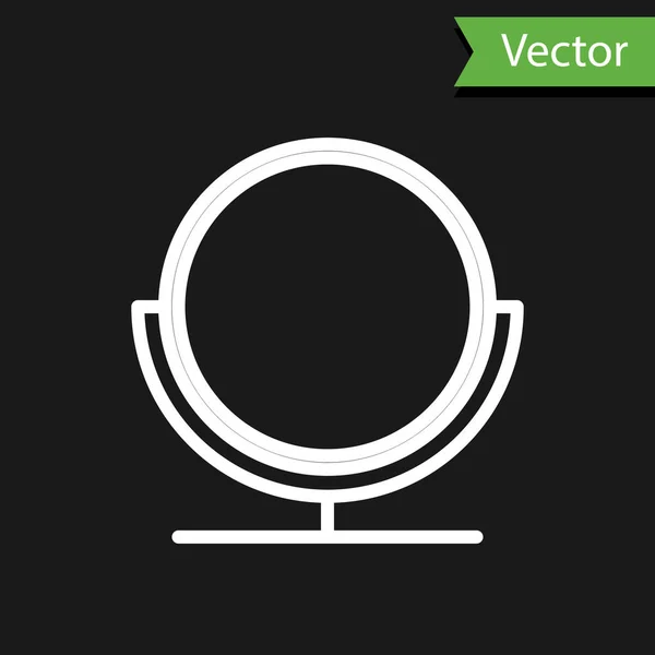 Weiße Linie Round Make-up Spiegel Symbol isoliert auf schwarzem Hintergrund. Vektorillustration — Stockvektor