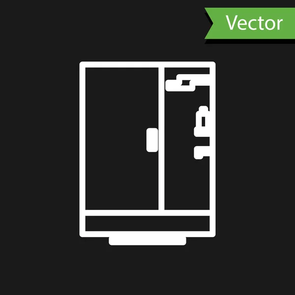 Línea blanca Icono de cabina de ducha aislado sobre fondo negro. Ilustración vectorial — Vector de stock