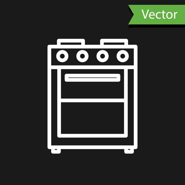 White line Oven icon isolated on black background. Stove gas oven sign. Vector Illustration — Stock Vector