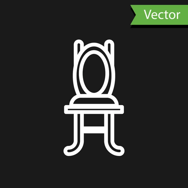 Ícone de cadeira de linha branca isolado no fundo preto. Ilustração vetorial — Vetor de Stock