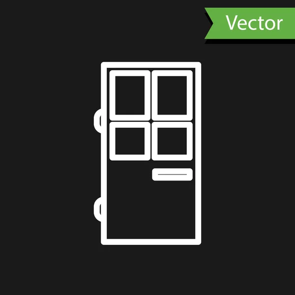 Weiße Linie geschlossene Tür Symbol isoliert auf schwarzem Hintergrund. Vektorillustration — Stockvektor