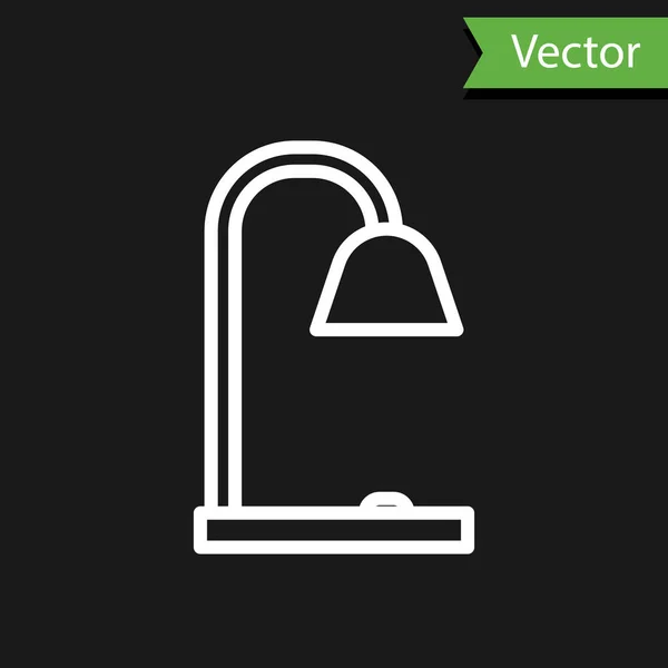 Weiße Linie Tischlampe Symbol isoliert auf schwarzem Hintergrund. Vektorillustration — Stockvektor