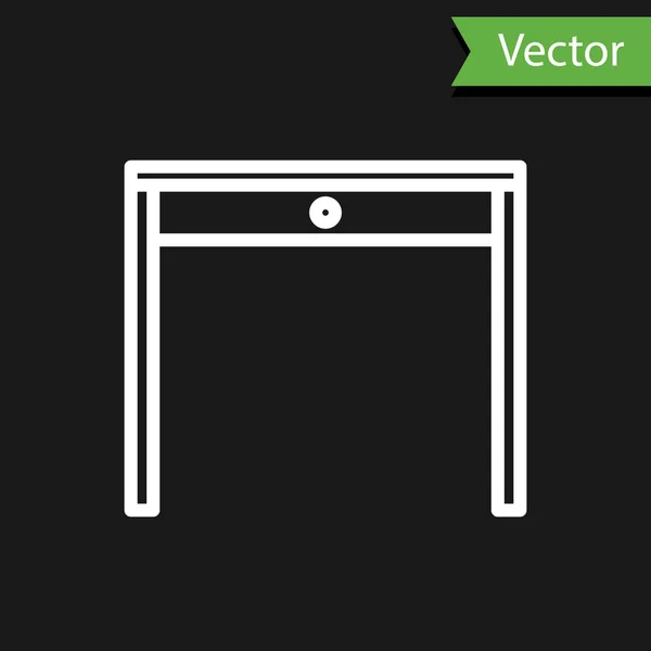 Weiße Linie Holztischsymbol isoliert auf schwarzem Hintergrund. Vektorillustration — Stockvektor