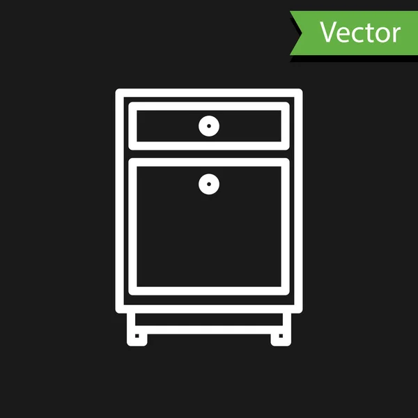 White line Furniture nightstand icon isolated on black background. Vector Illustration — Stock Vector