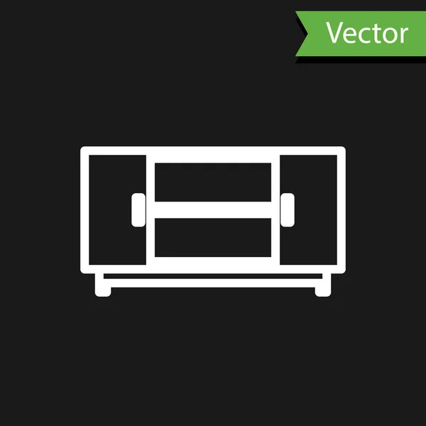 Weiße Linie tv Tisch stehen Symbol isoliert auf schwarzem Hintergrund. Vektorillustration — Stockvektor