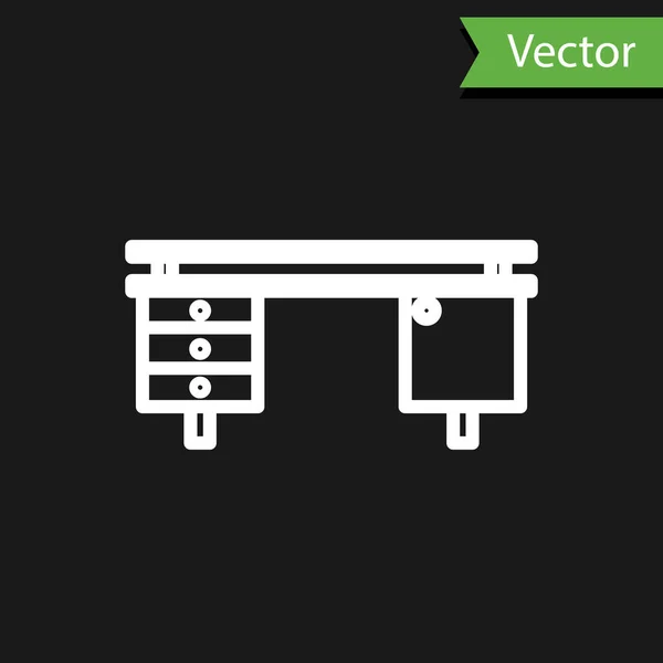 Ligne blanche Bureau icône de bureau isolé sur fond noir. Illustration vectorielle — Image vectorielle