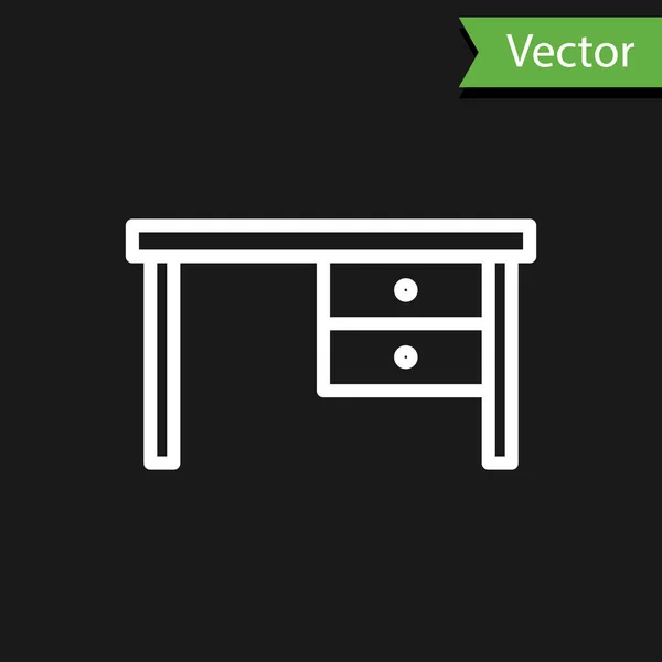 Linha branca Ícone de mesa do escritório isolado no fundo preto. Ilustração vetorial — Vetor de Stock