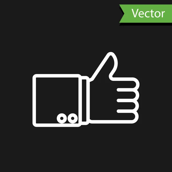 Fehér vonal Kéz hüvelykujj fel ikon elszigetelt fekete háttér. Vektorillusztráció — Stock Vector
