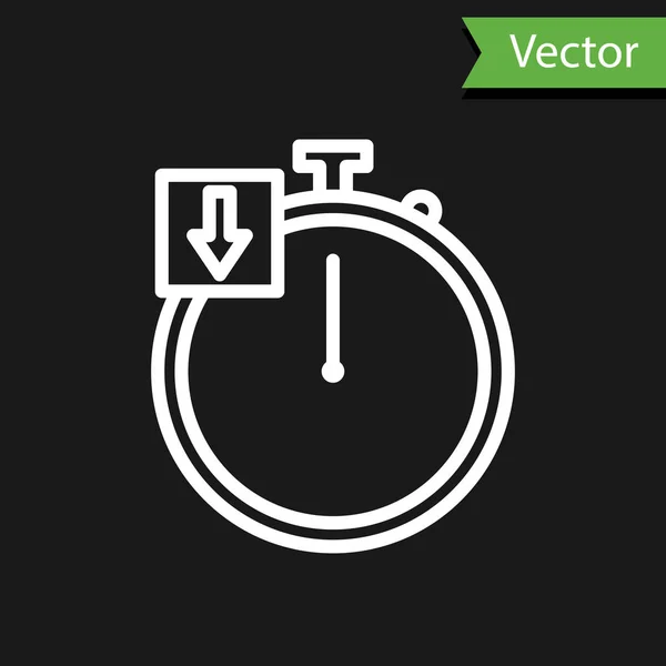 Weiße Linie Stoppuhr Symbol isoliert auf schwarzem Hintergrund. Zeitzeichen. Chronometer. Vektorillustration — Stockvektor