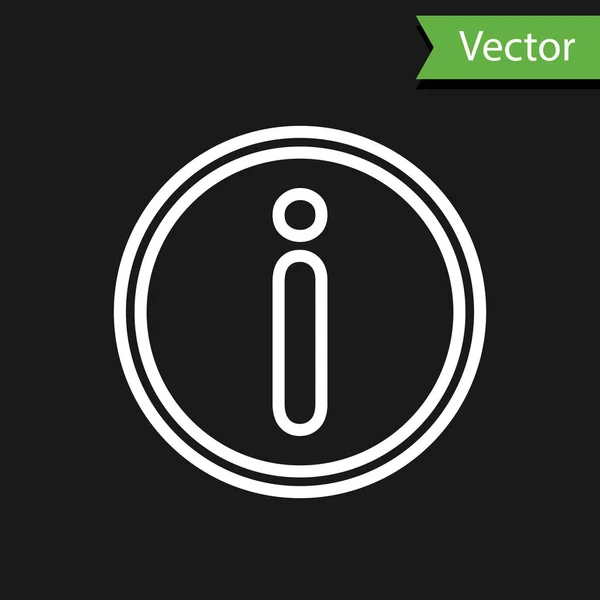 Línea blanca Icono de información aislado sobre fondo negro. Ilustración vectorial — Vector de stock