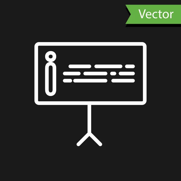 Linha branca Ícone de informações isolado no fundo preto. Ilustração vetorial — Vetor de Stock