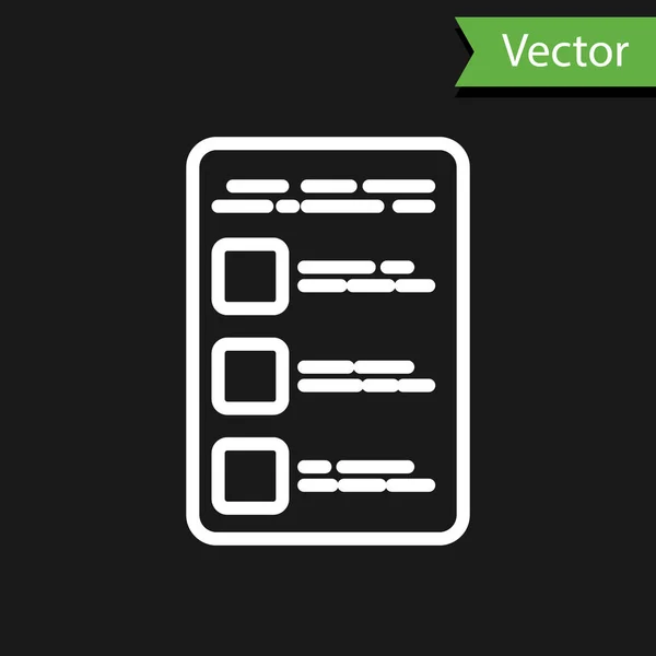 Línea blanca Crear pantalla de cuenta en el icono del teléfono móvil aislado sobre fondo negro. Ilustración vectorial — Vector de stock