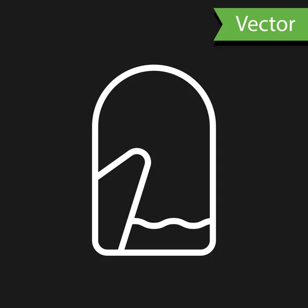Weiße Linie Weihnachtsfäustling Symbol isoliert auf schwarzem Hintergrund. Vektorillustration — Stockvektor